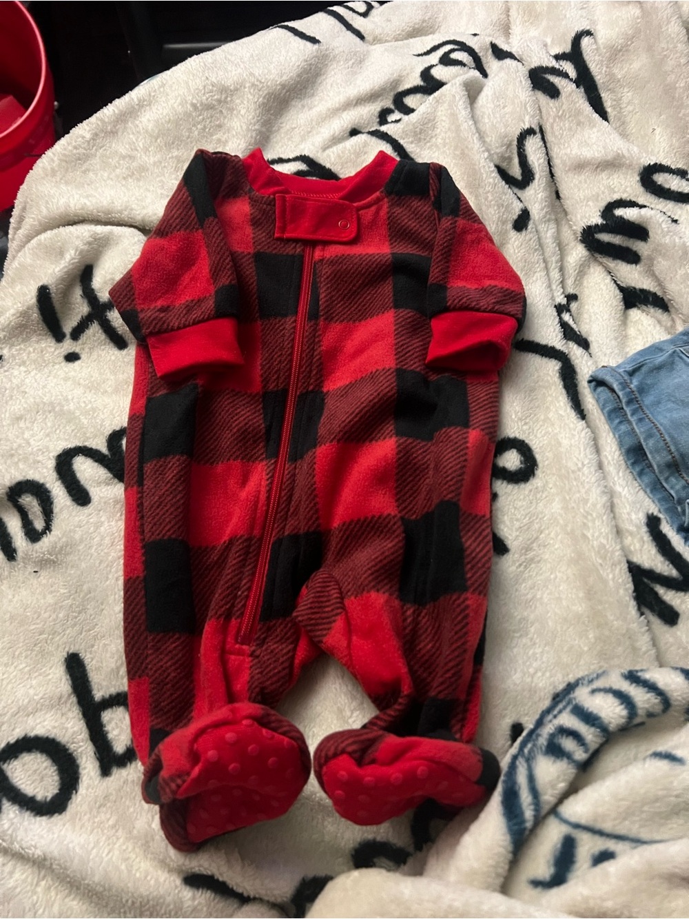 Baby Red and Black Buffalo Plaid Footed Pajamas
